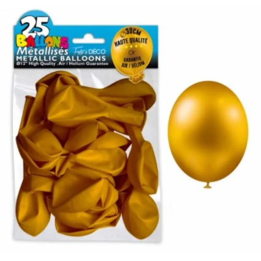 25 Ballons Latex Métallisés Or