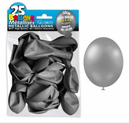 Sachet de 25 ballons latex métallisés Argent