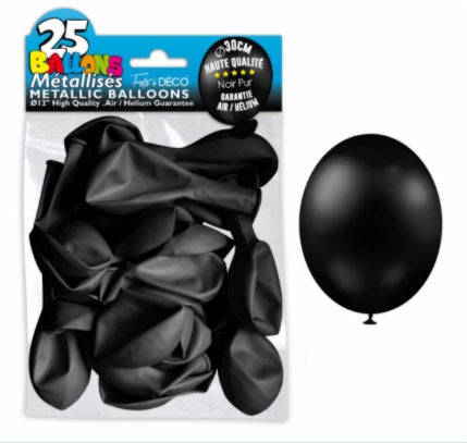 Sachet de 25 ballons latex métallisés Noir Pur