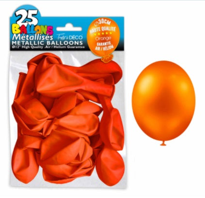 Sachet de 25 ballons latex métallisés Orange