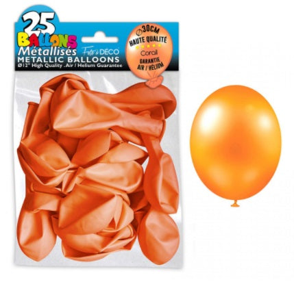 Sachet de 25 ballons latex métallisés Corail