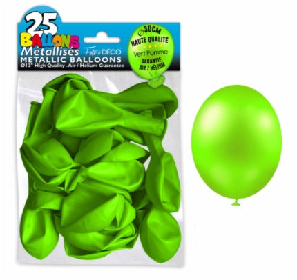 Sachet de 25 ballons latex métallisés Vert Pomme