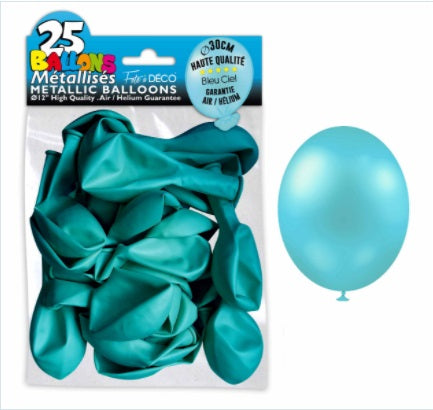 Sachet de 25 ballons latex métallisés Bleu Ciel