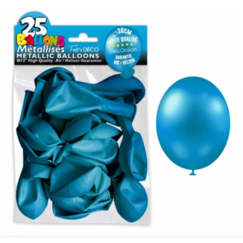 Sachet de 25 ballons latex métallisés Bleu Océan