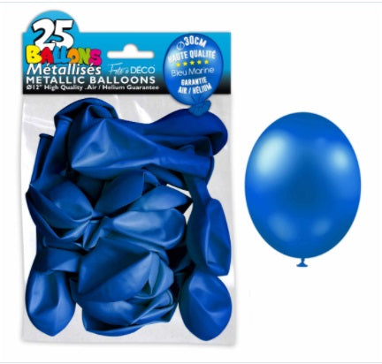 Sachet de 25 ballons latex métallisés Bleu Marine