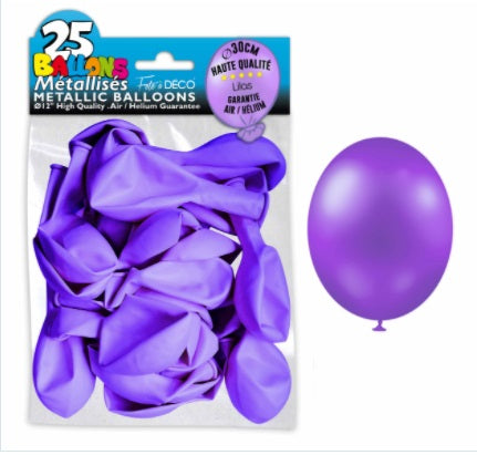 Sachet de 25 ballons latex métallisés Lilas