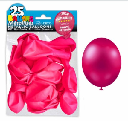 Sachet de 25 ballons latex métallisés Fuchsia