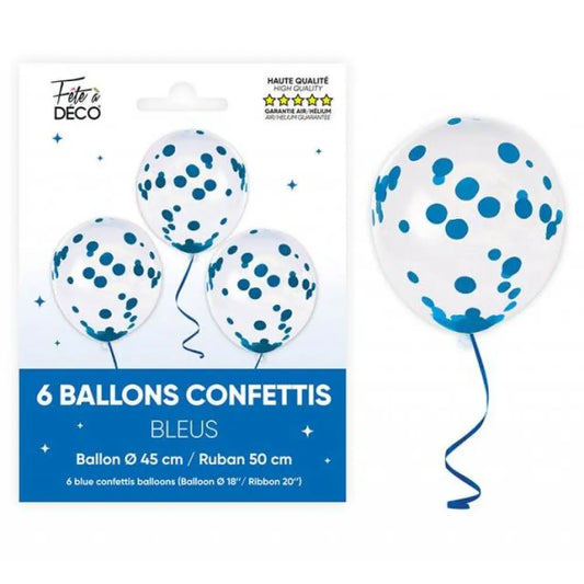 6 Ballons Confettis - Bleu