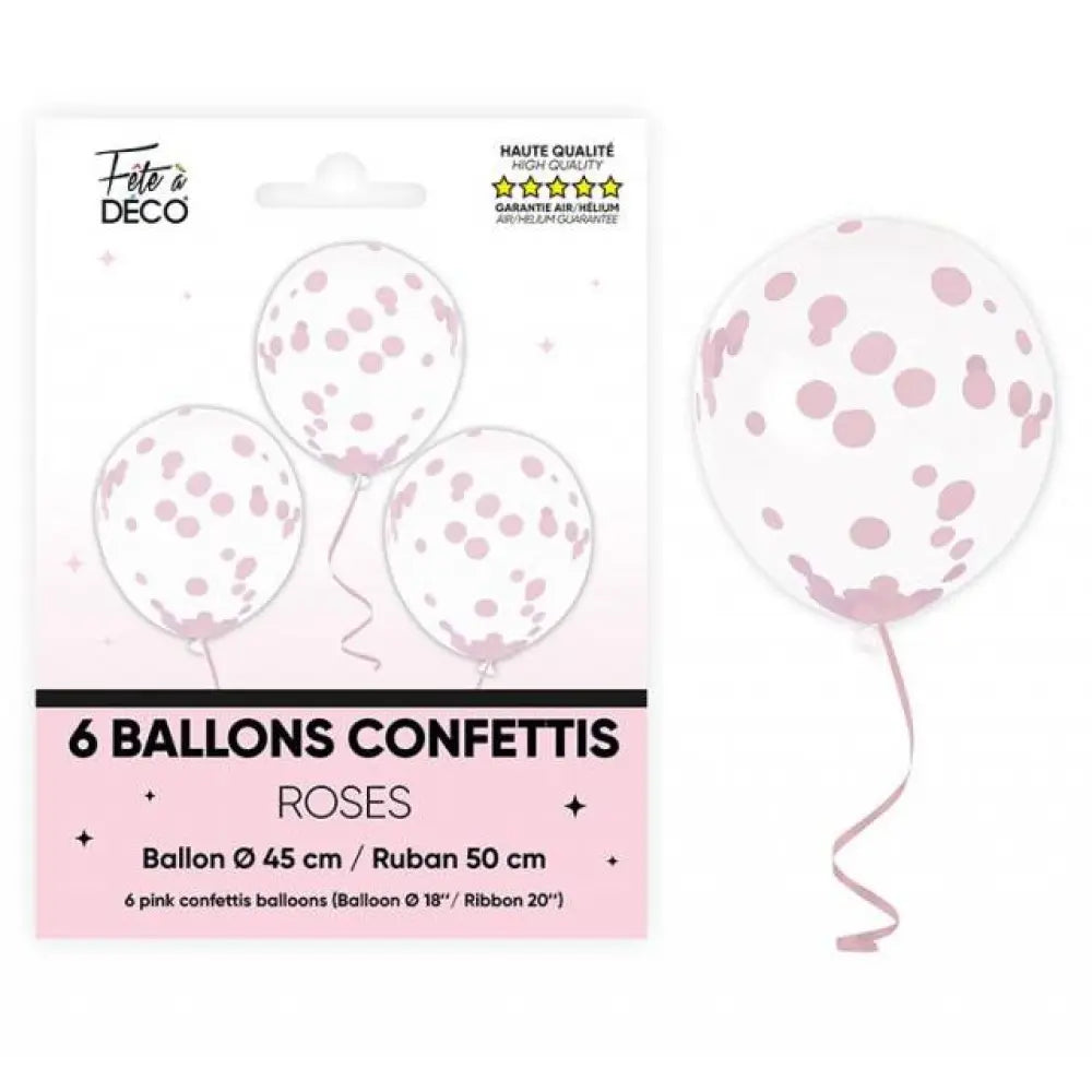 6 Ballons Confetti - Rose