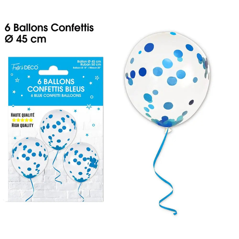 6 Ballons Confettis 45cm - Bleu