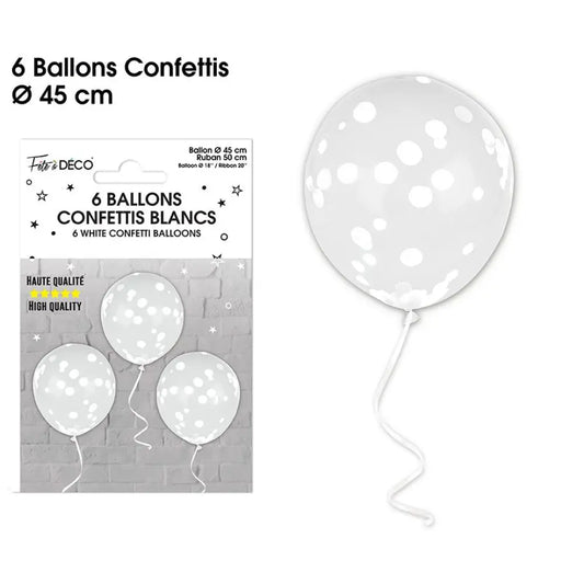 6 Ballons Confettis 45cm - Blanc