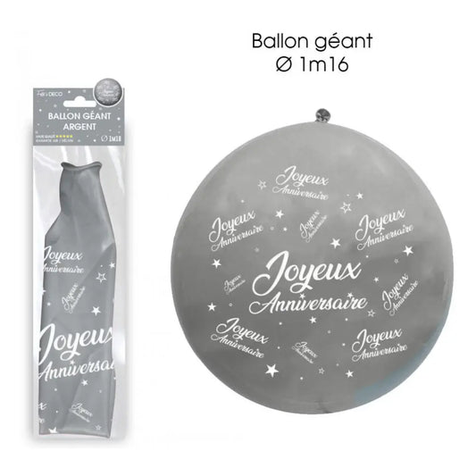 Ballon Géant Joyeux Anniversaire - Argent