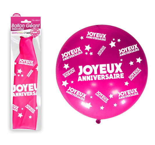 Ballon géant Joyeux Anniversaire - Couleur : Fuchsia