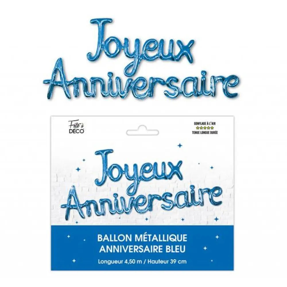 Ballon Guirlande "Joyeux Anniversaire" - Métallisé Bleu