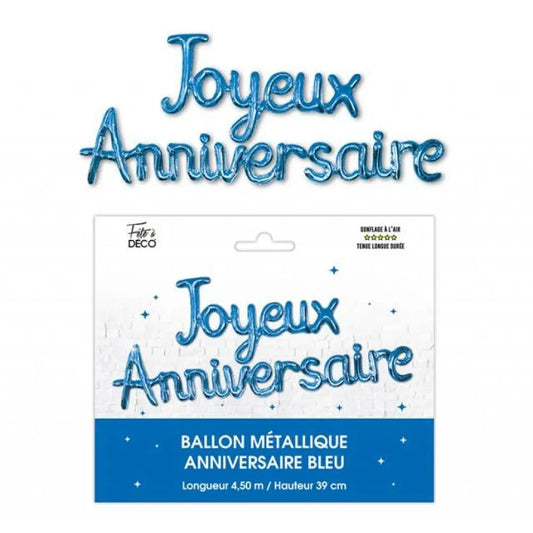 Ballon Guirlande "Joyeux Anniversaire" - Métallisé Bleu