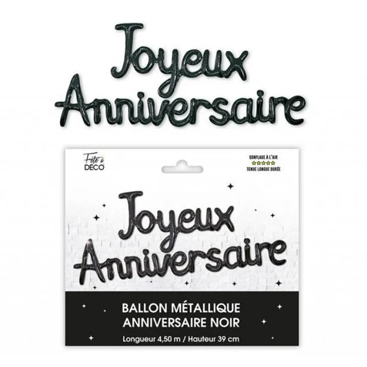 Ballon Guirlande "Joyeux Anniversaire" - Métallisé Noir
