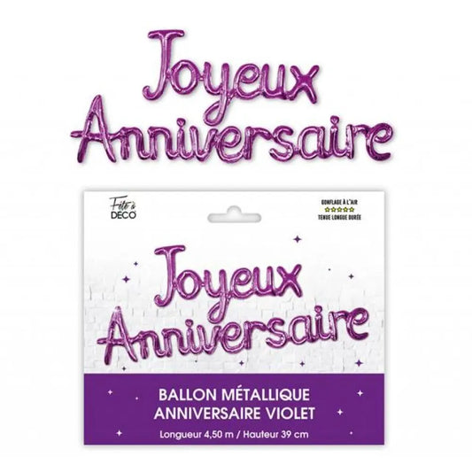 Ballon Guirlande "Joyeux Anniversaire" - Métallisé Violet