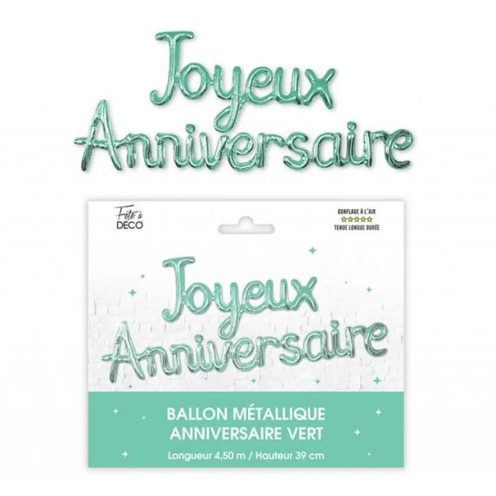 Ballon Guirlande "Joyeux Anniversaire" - Métallisé Vert