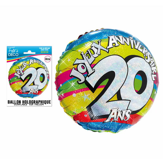 Ballon Holographique 46cm - 20 Ans
