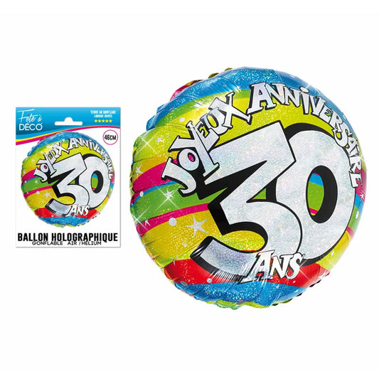 Ballon Holographique 46cm - 30 Ans