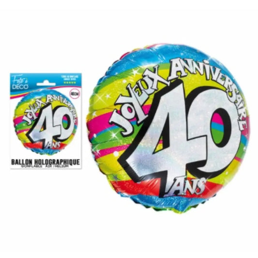 Ballon Holographique 46cm - 40 Ans