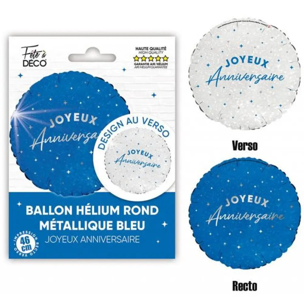 Ballon Alu "Joyeux Anniversaire" Rond - Bleu