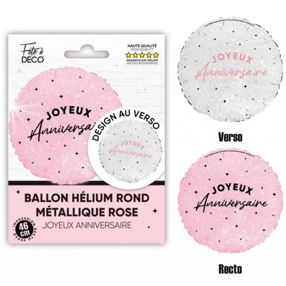 Ballon Alu "Joyeux Anniversaire" Rond - Rose