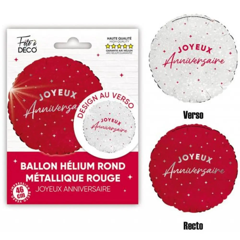 Ballon Alu "Joyeux Anniversaire" Rond - Rouge