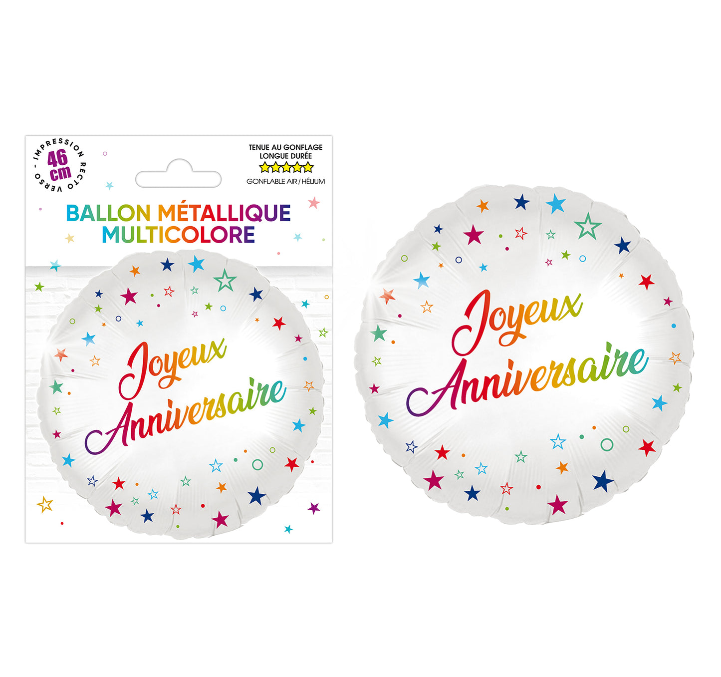 Ballon métallique rond Joyeux Anniversaire MULTICOLORE