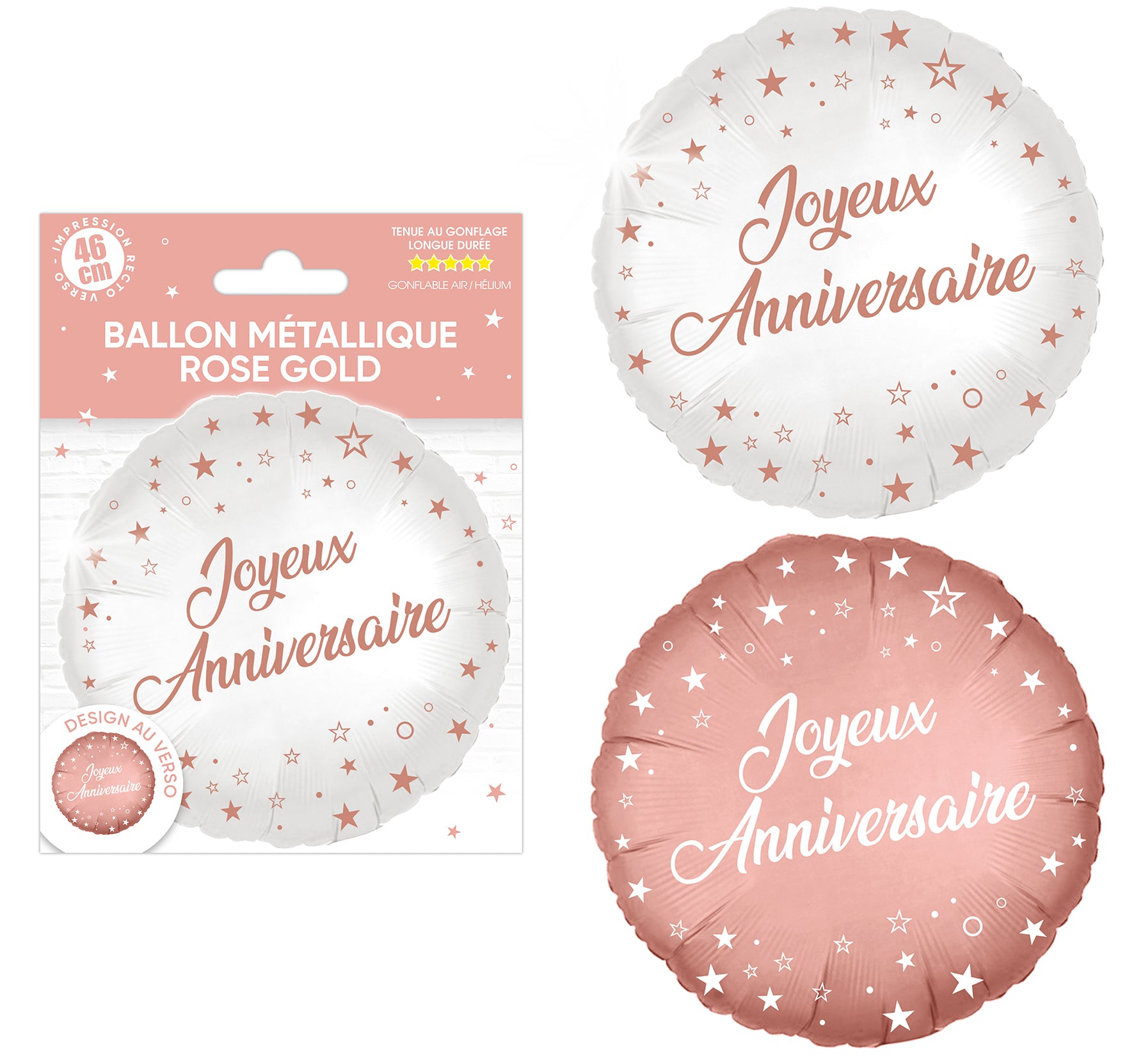 Ballon métallique rond Joyeux Anniversaire ROSE GOLD