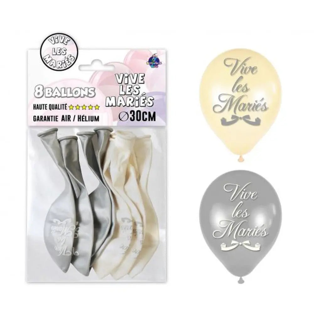 8 Ballons Latex "Vive les Mariés"