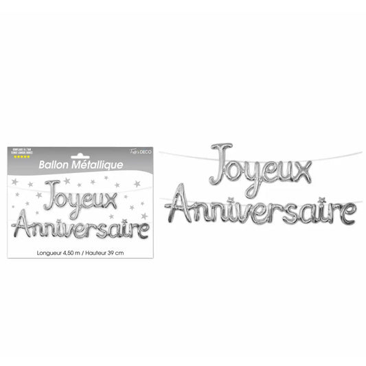 Ballon Alu ''Joyeux Anniversaire'' - Argent
