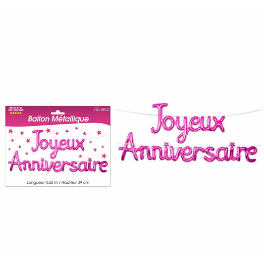 Ballon Alu ''Joyeux Anniversaire'' - Fuchsia