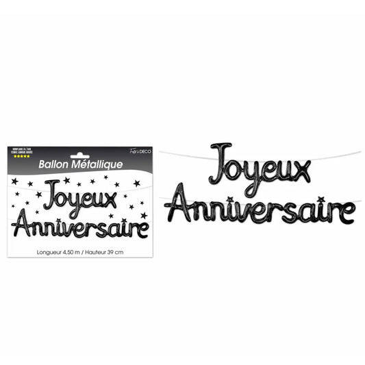 Ballon Alu ''Joyeux Anniversaire'' - Noir