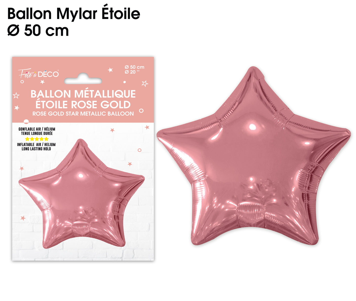 Ballon métallique Etoile - Couleur : Rose Gold