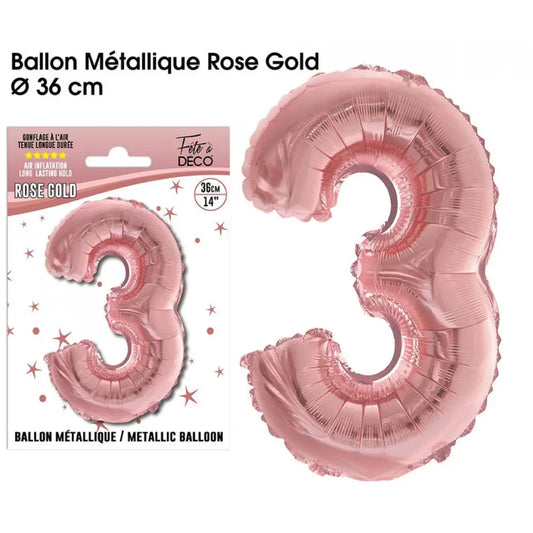 Ballons métalliques Rose Gold Chiffre - 3