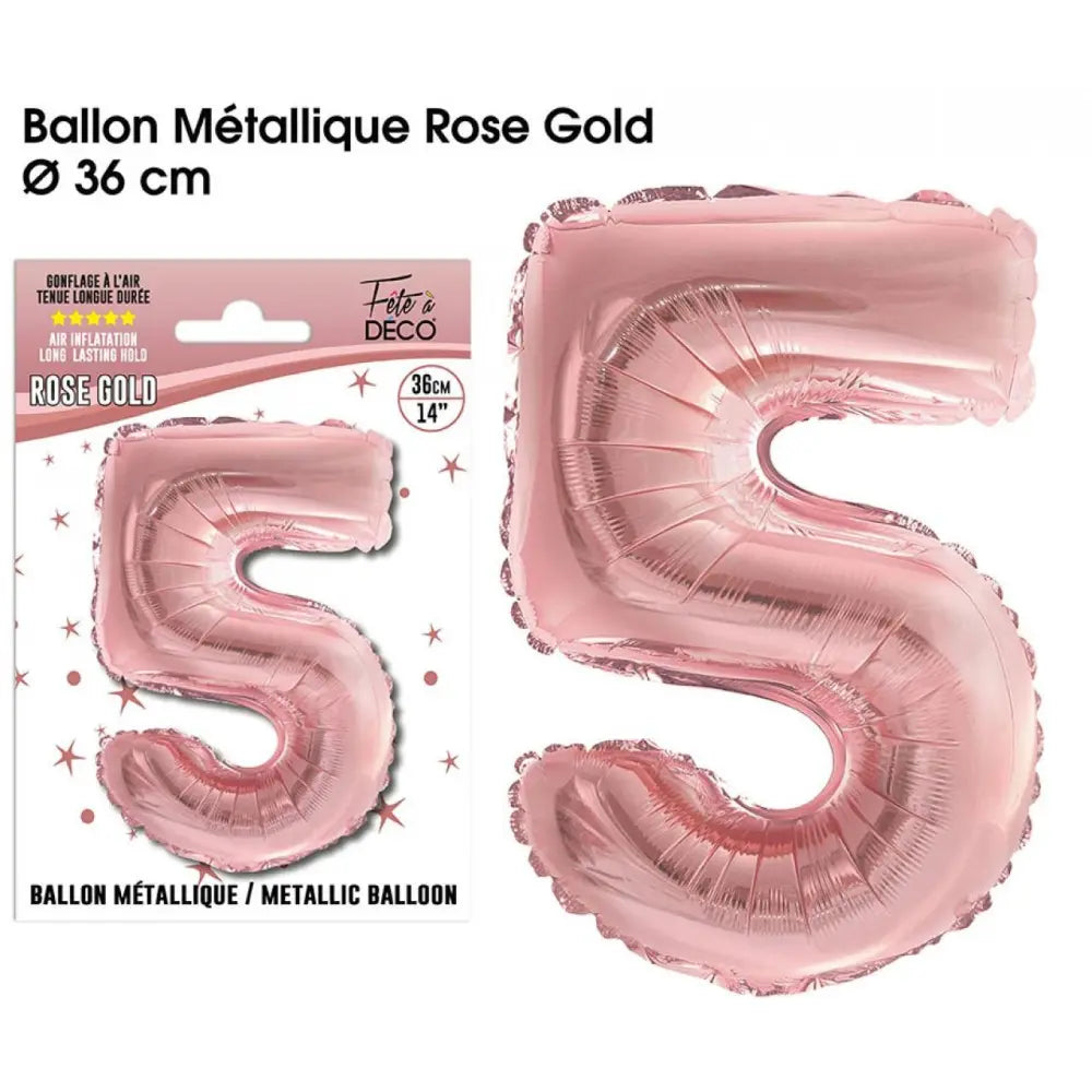 Ballons métalliques Rose Gold Chiffre -5