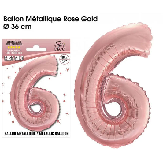 Ballons métalliques Rose Gold Chiffre - 6
