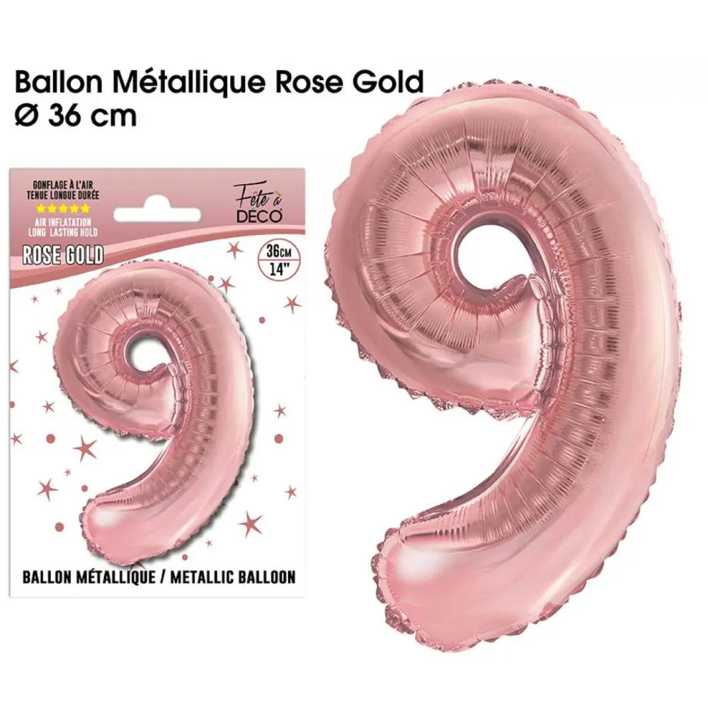 Ballons métalliques Rose Gold Chiffre - 9