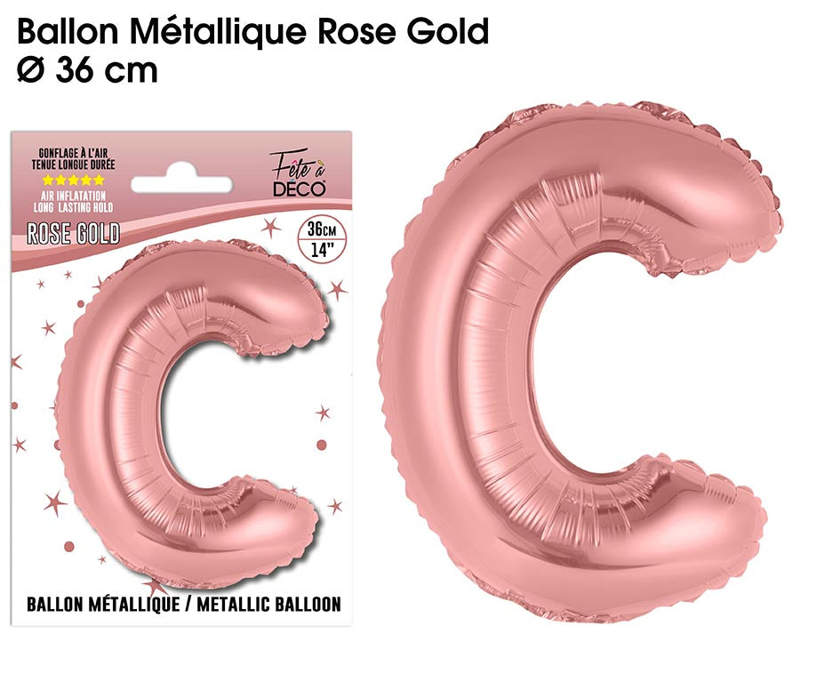 Ballon métallique Rose Gold Lettres et Symboles - Toutes les lettres, le # et le & : C