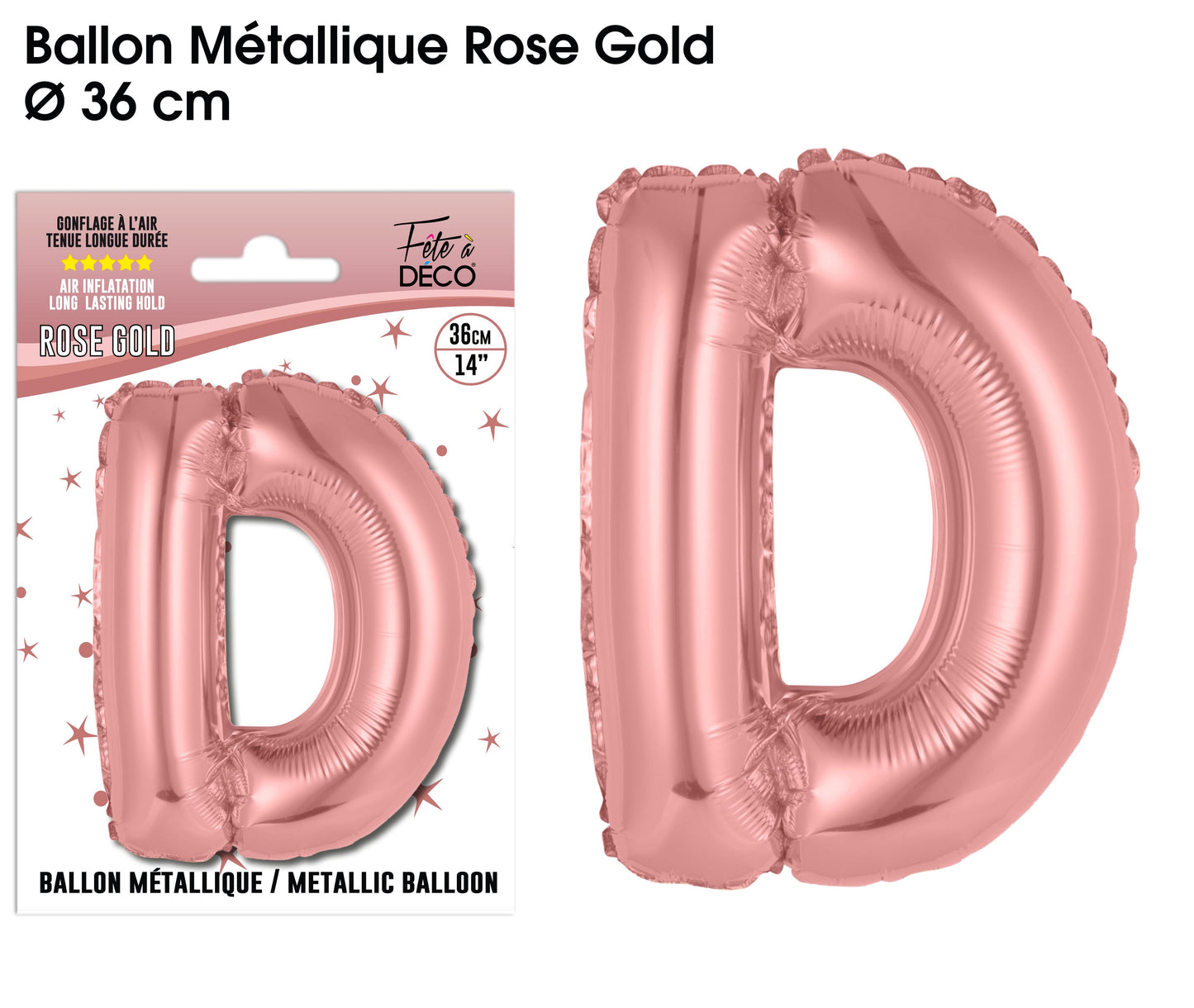 Ballon métallique Rose Gold Lettres et Symboles - Toutes les lettres, le # et le & : D