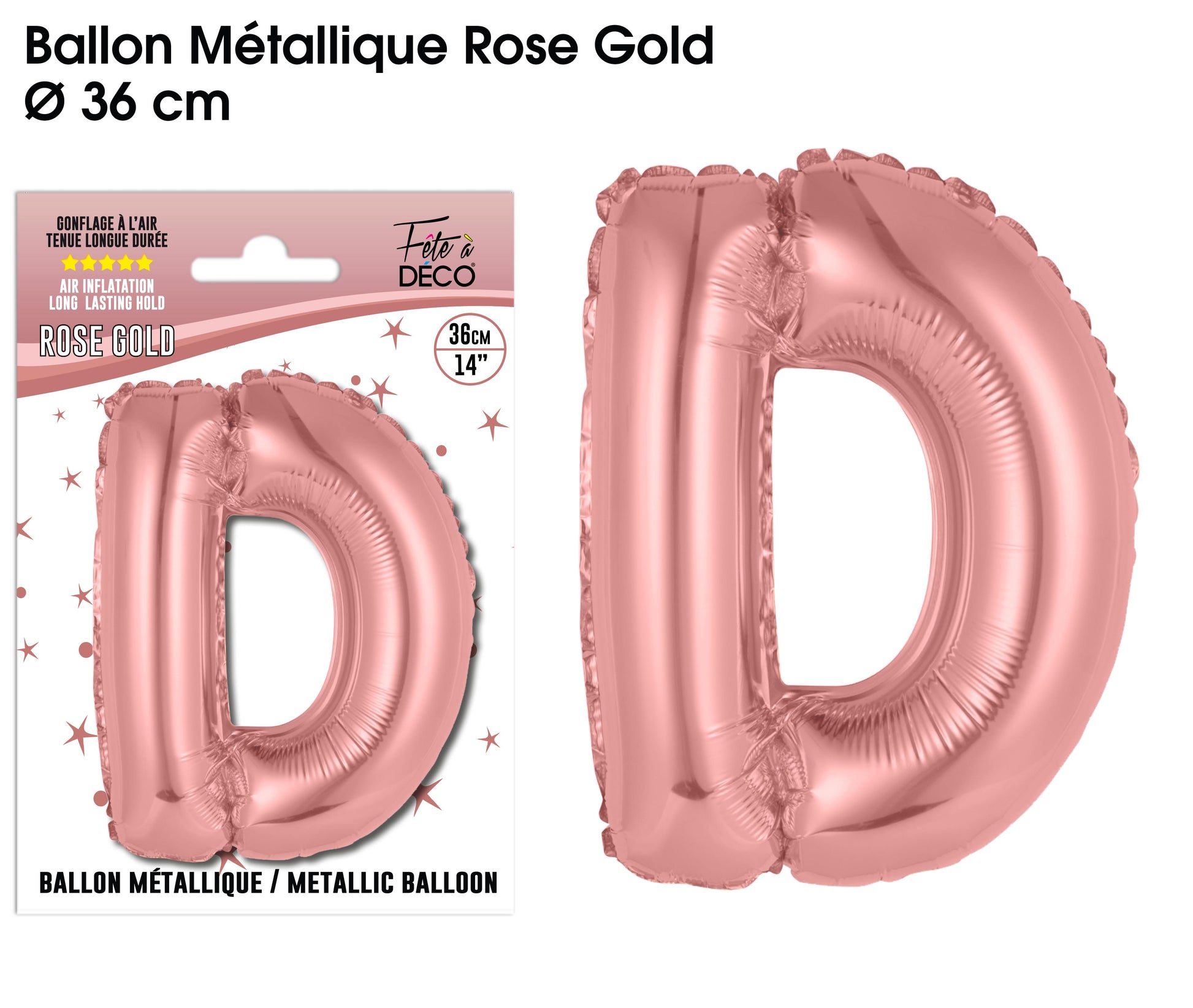 Ballon métallique Rose Gold Lettres et Symboles - Toutes les lettres, le # et le & : D