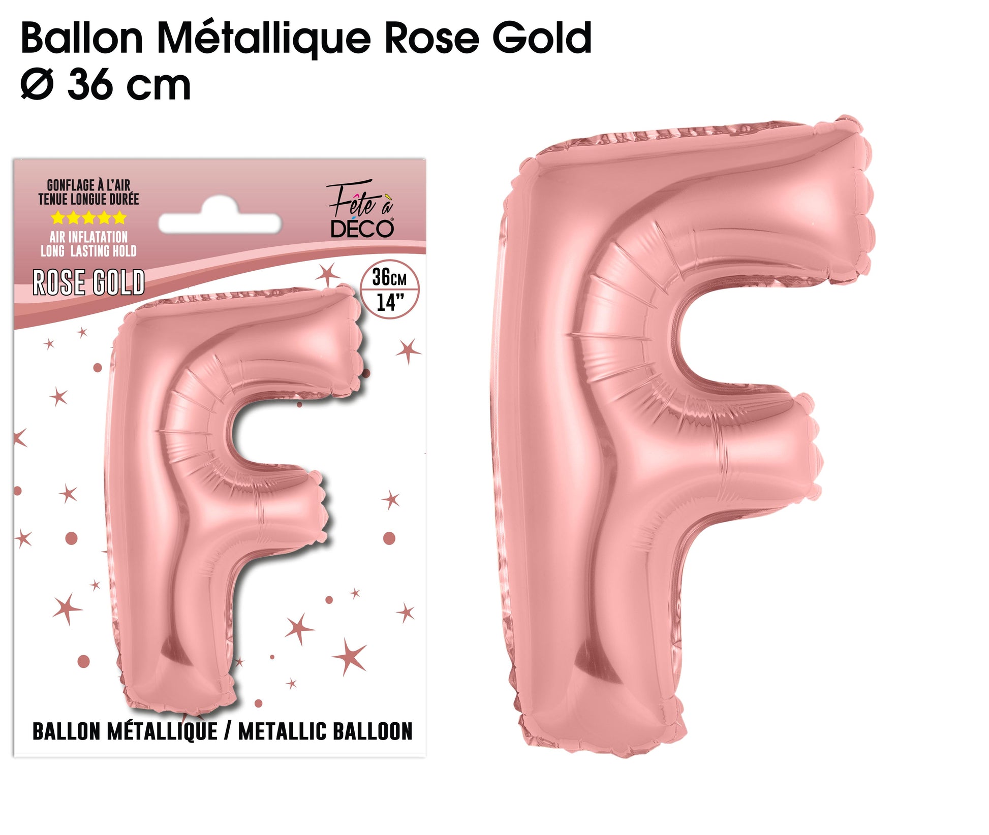 Ballon métallique Rose Gold Lettres et Symboles - Toutes les lettres, le # et le & : F