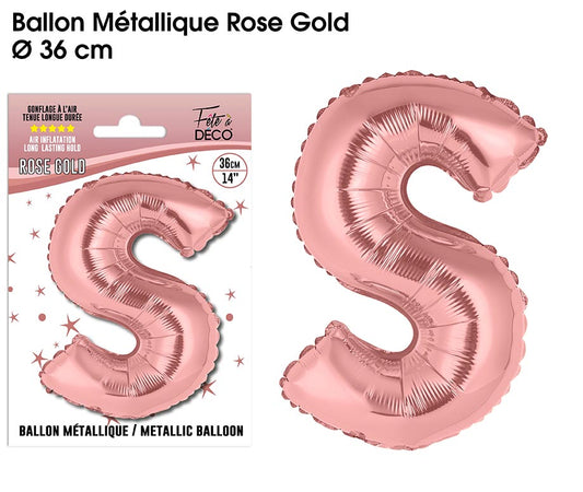 Ballon métallique Rose Gold Lettres et Symboles - Toutes les lettres, le # et le & : S<br/>