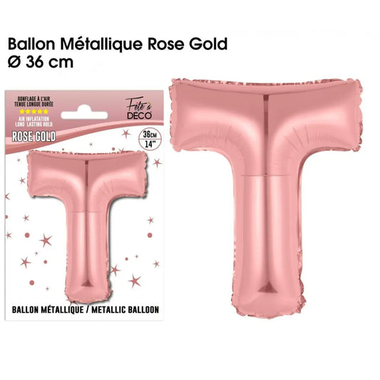 Ballon métallique Rose Gold Lettres et Symboles - T