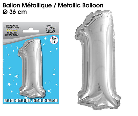 Ballon métallique Argent Chiffre - Tous les chiffres : 1<br/>