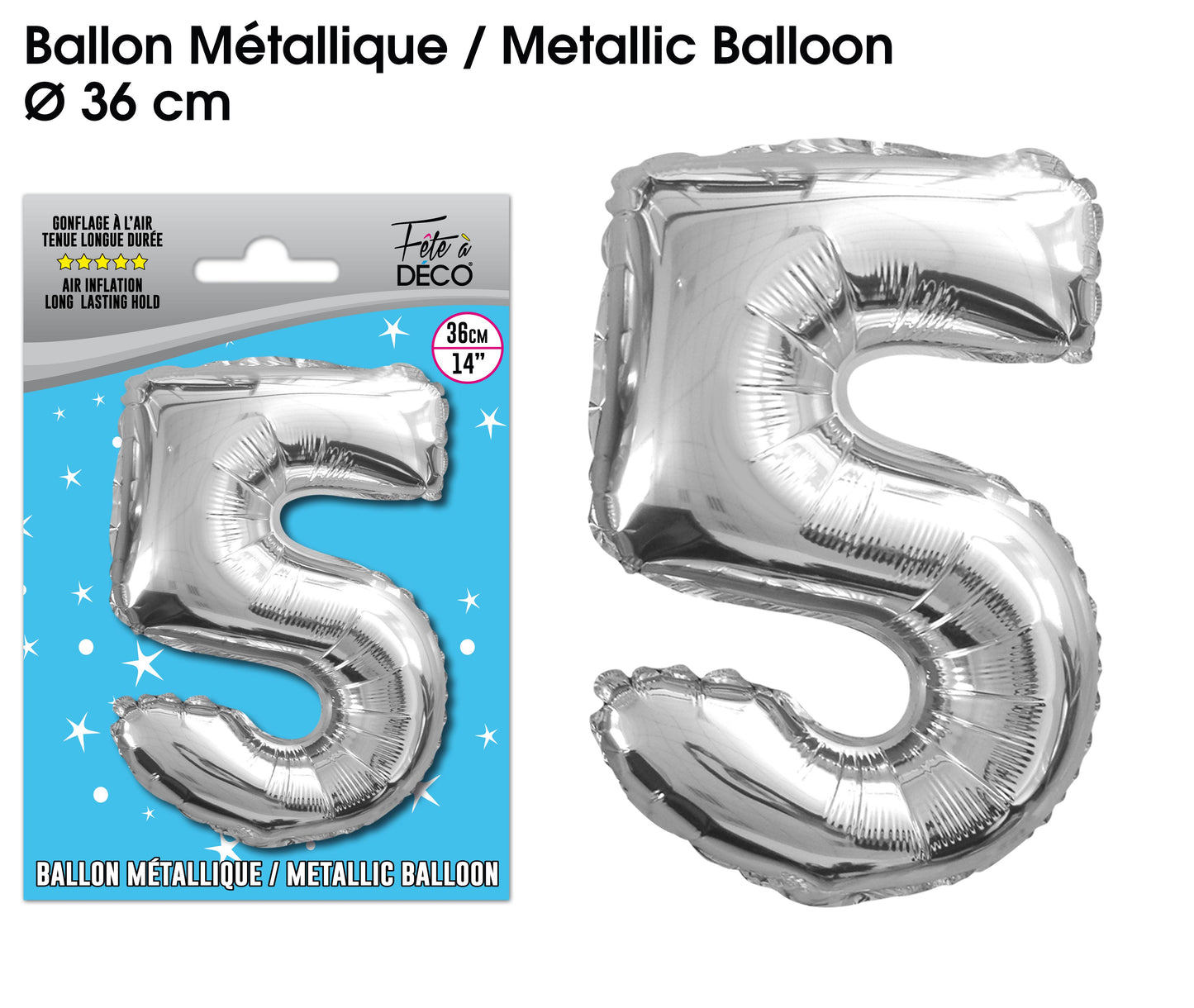 Ballon métallique Argent Chiffre - Tous les chiffres : 5