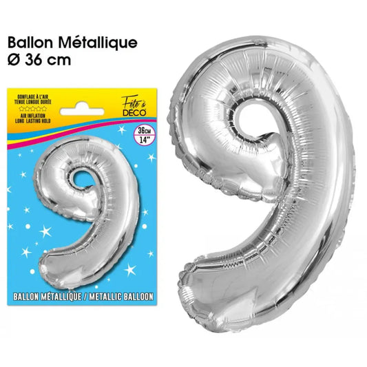 Ballon métallique Argent Chiffre - 36cm : 9