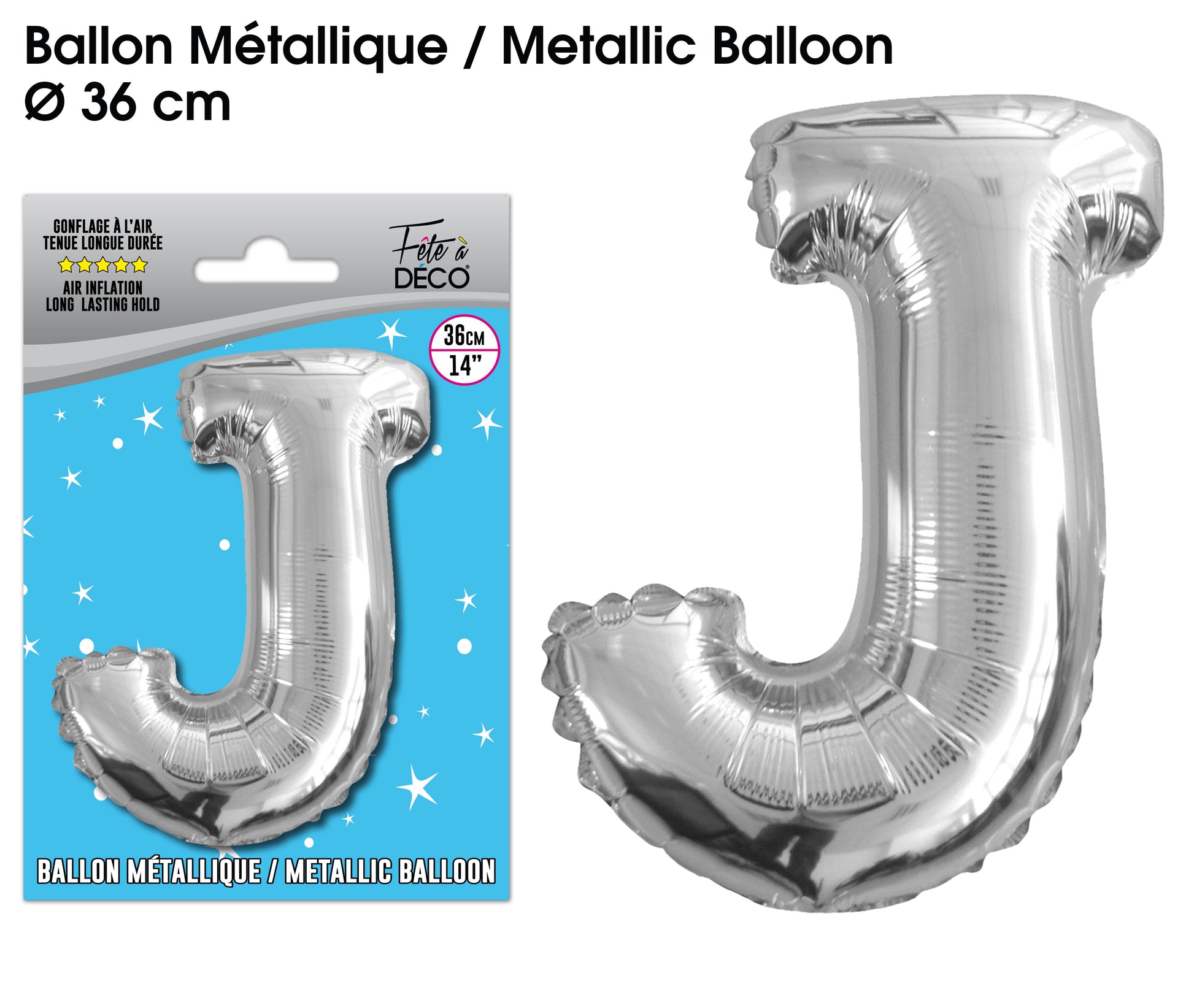 Ballon métallique Argent Lettres et Symboles - Toutes les lettres, le # et le & : J