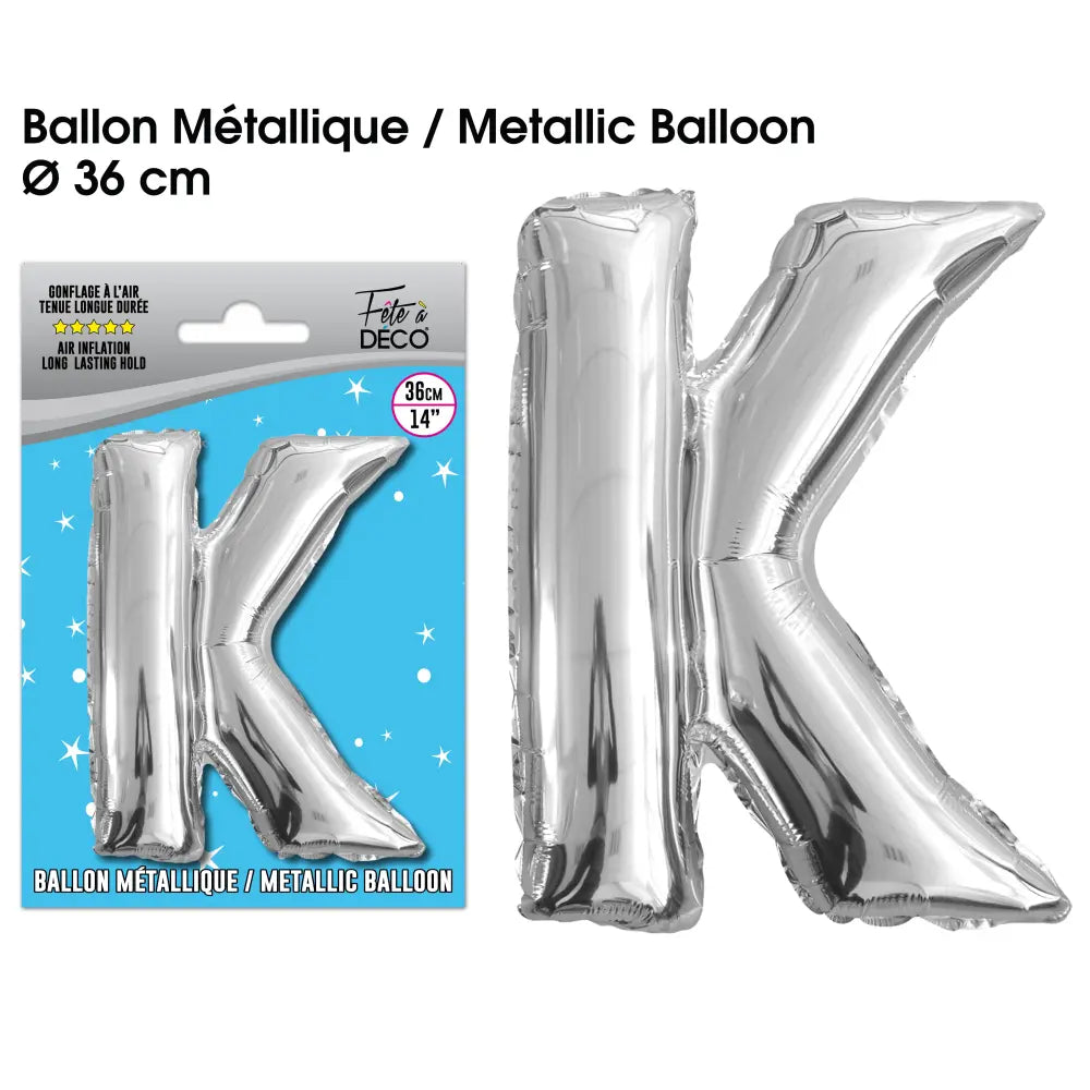 Ballon métallique Argent Lettres et Symboles - K